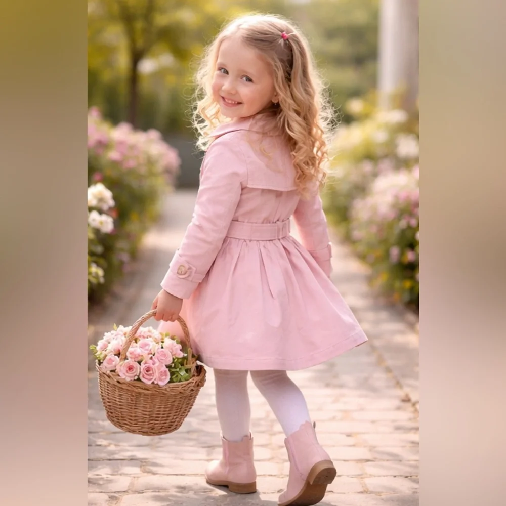 NWT Bell & Bloom Miss Sunshine Kids Trench Coat Soft Pastel Pink  Sz 6 (Girls)